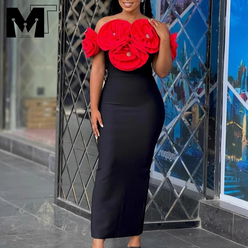 MT Elegant Womens Cocktail Dress Sexy Shoulder Floral Bandage Body Long Birthday Party Home 241212
