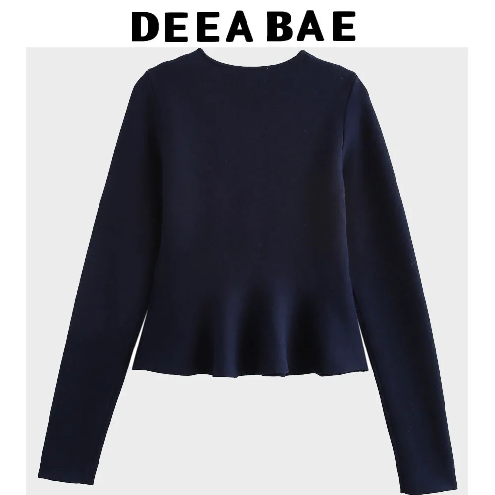 DEEABAE Autumn Womens Clothes High-end Slim Fit Long Sleeved Flat Needle Round Neck Knit Cardigan Outerwear 241214