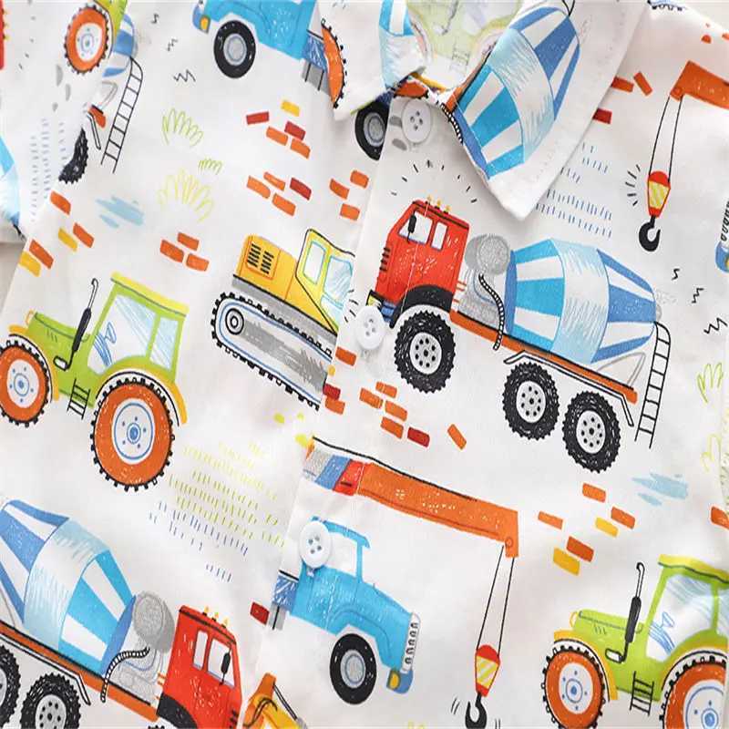 Clothing Sets Summer Casual Clothes Suit Kids Boys Girls Full Printe Car Digging Machine T-Shirt Short Pants 2pcs/sets Infant Outwear H241214