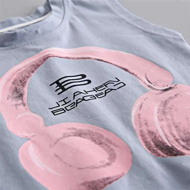 Clothing Sets New Summer Children Boys Girls Baby Fashion Infant Earphone Clothing Kids Cotton Cartoon Vest Shorts 2pcs/Set Suit 0-5 Years H241214