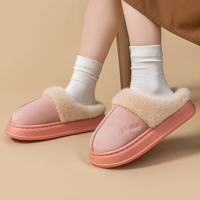 Winter Warm Couple Style Concise Fluffy Slippers Women Men Nonslip Soft Cosy Slides Indoor Mule Ladies Home Cotton Shoes 241214