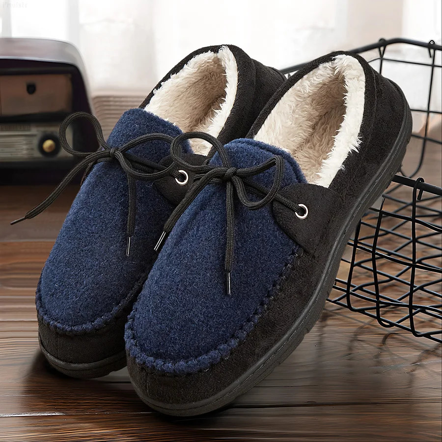 Mens Slippers For House Fuzzy Patchwork Sewing Thread Comfy Memory Foam Indoor Shoes Winter y Furry Street 241214