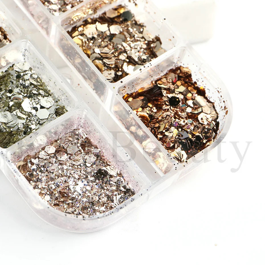 Flash glitter nail accessories Hexagon block shaped sheet holographic powder Christmas polish paint ergonomic CH190948 241213