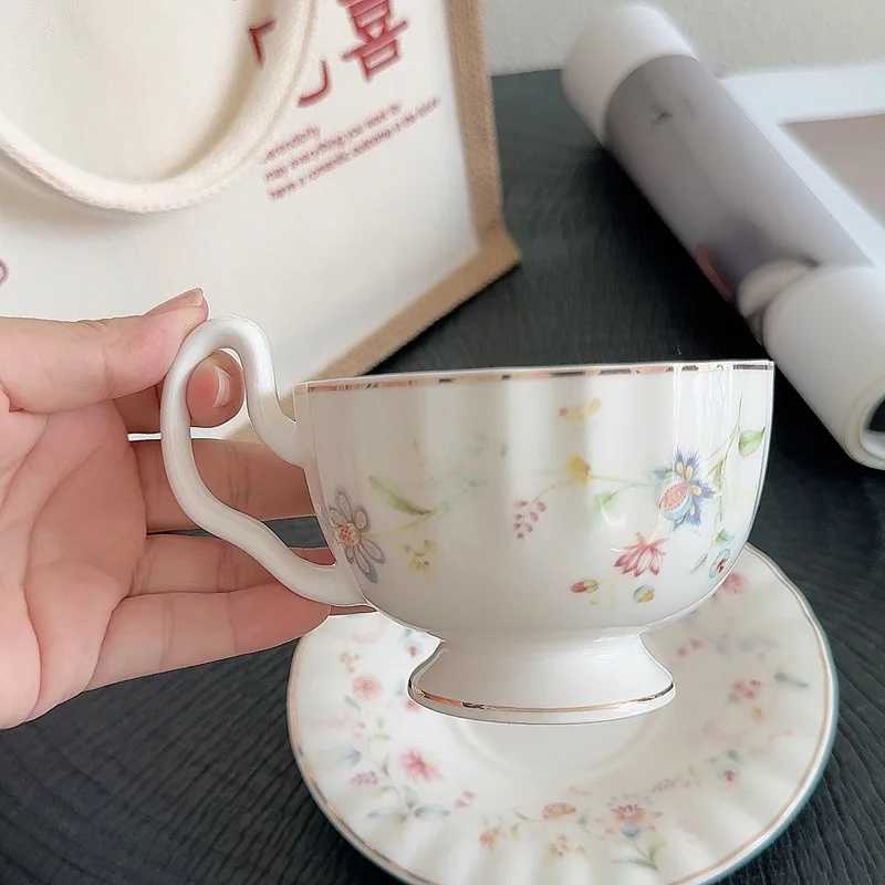 French style ceramic coffee set cup dish lamp luxury home afternoon tea cup flower pattern restaurant latte GS Y241214