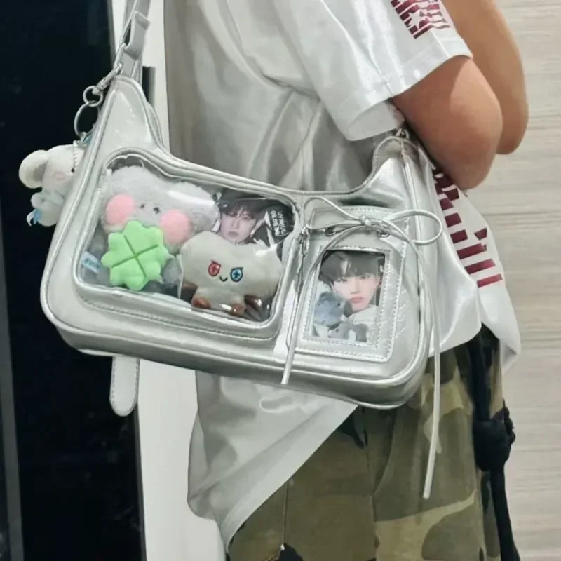 Y2K Harajuku Shoulder Bag Womens Korean Fashion Transparent Ita Bag School Cross Body Bag Womens Japanese er Prefabricated Handbag 241212