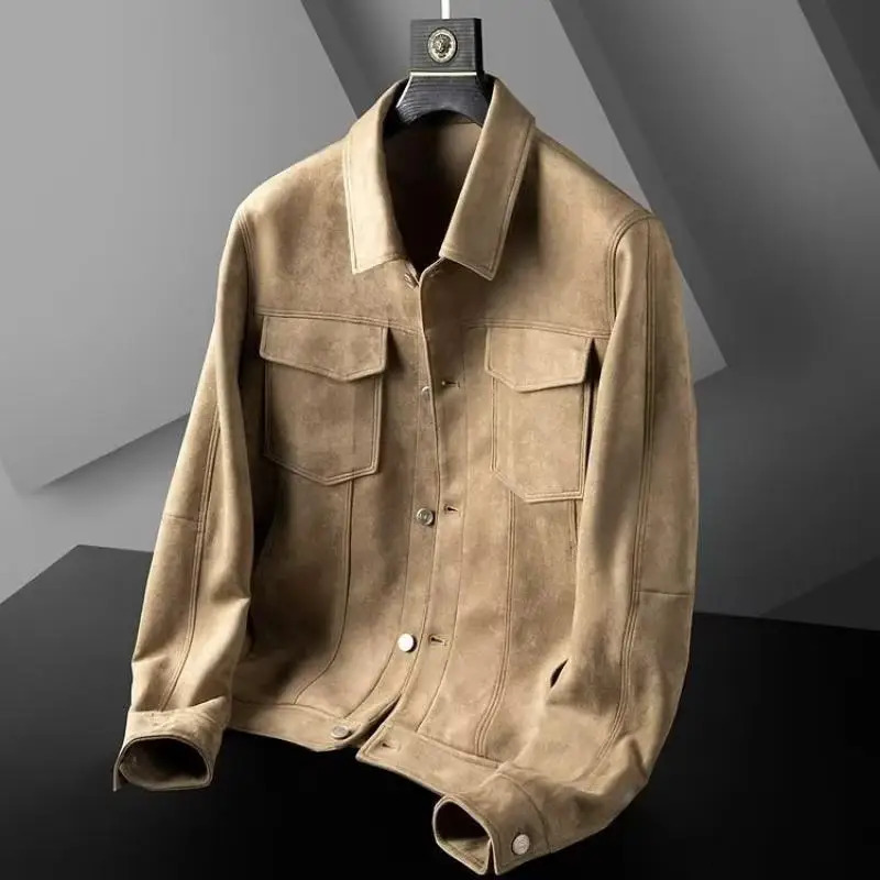 Spring Autumn Casual Jackets Men Turn Down Collar Slim Fit England Style Deerskin Fleece Jacket Men Vintage Outwear Coats 241214