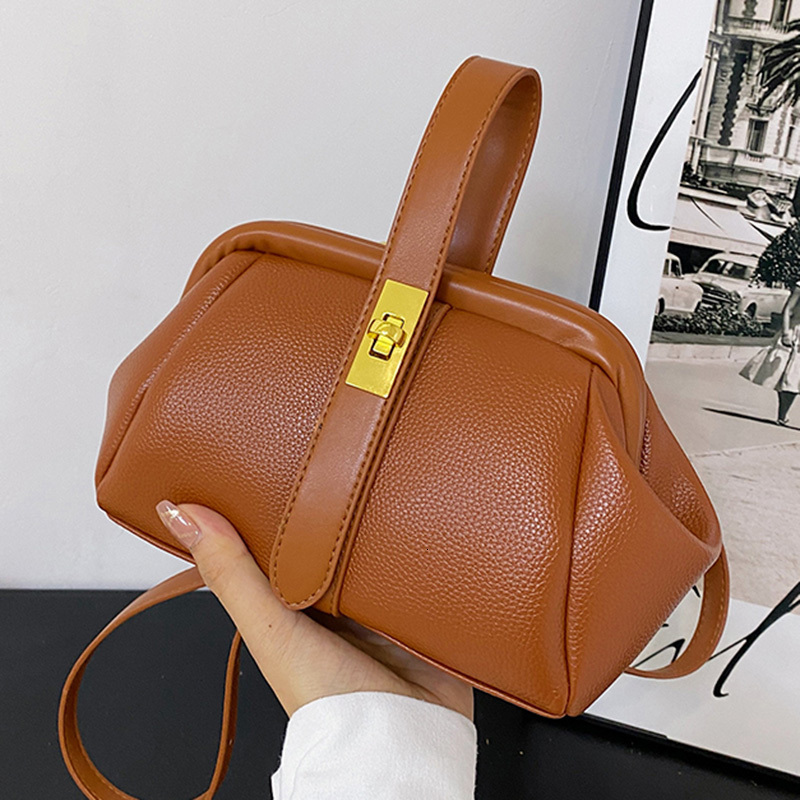 New designer orange PU leather small handbag shell clip womens gold blue cross trendy single shoulder bag