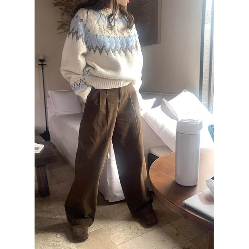Retro printed sweater Japanese Harajuku womens oversized knitted pullout winter aesthetic long sleeved jumper Korean 241211