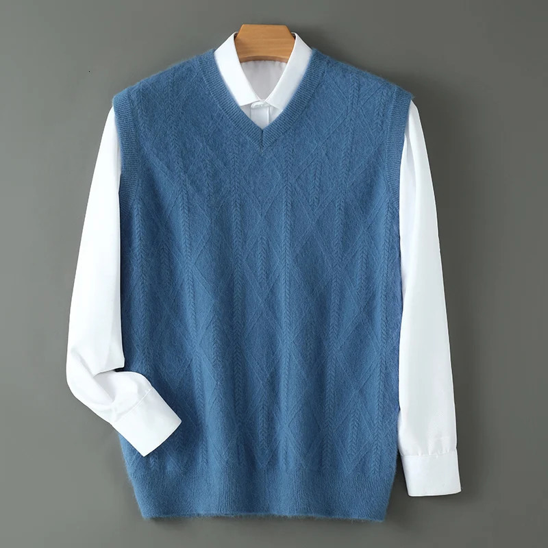 AutumnWinter Waistcoat Mens VNeck 100%Pure Mink Cashmere Vest Knitted Pullover Sweater Youth Business Loose Sleeveless Jacket 241209