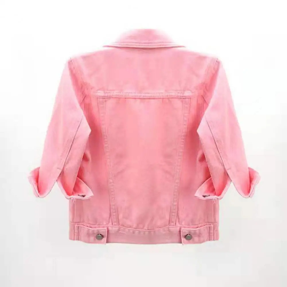 Womens denim jacket candy color half sleeve button single breasted womens summer 241211