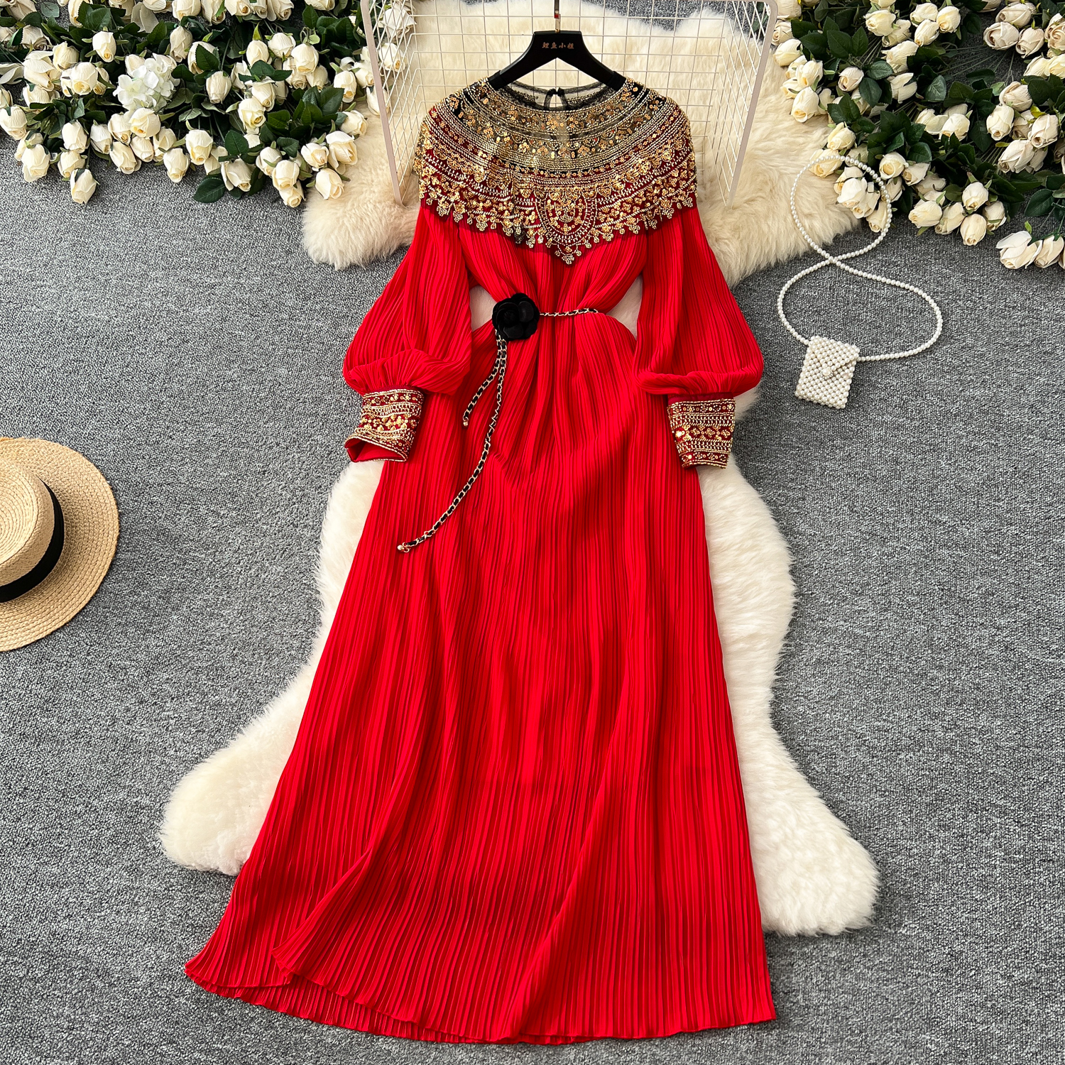 Runway Women Dresses Pleated Sequins Bling Dress Women Long Sleeve Party Dresses O Neck Side Slit Evening Vestidos With Back Zipper Dropship