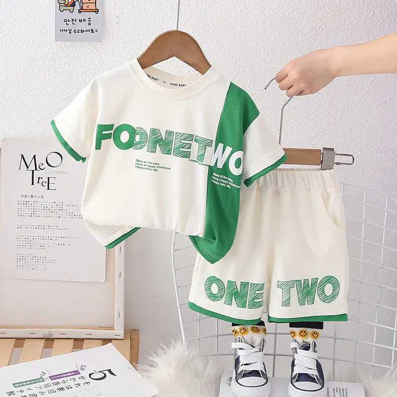 Clothing Sets Kids Boy Printing Patchwokr T Shirt Shorts Summer Children Baby Outing Clothes 2Pcs/Set Infant Kids Toddler Tracksuits 0-5 Years H241214