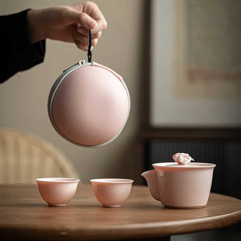Portable beauty teapot with handmade tea cups cute ceramic teapot Japanese outdoor ceramic teapot set Y241214