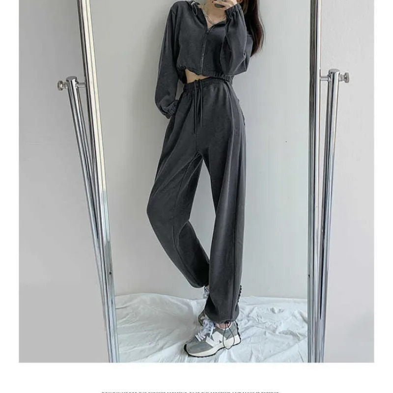 Womens Spring/Summer Korean Loose Solid Color Panel Pocket Printed Casual Sports Elastic High Waist Straight Pants 241214