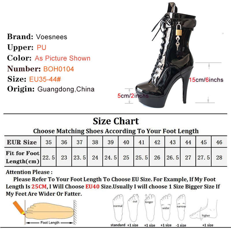 2024 New Red Black Sexy 6Inch Heel Women Ankle Fetish Vintage Padlocks Boots High Heels Party Plus Size Shoes