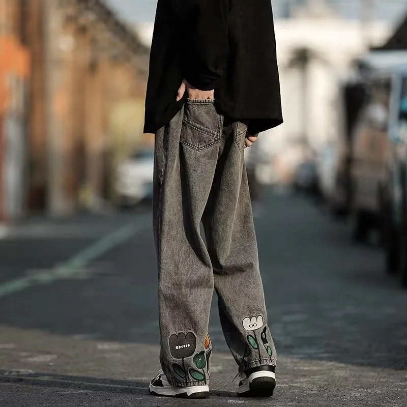 New Men's Y2K wer Printed Baggy Jeans 2023 Streetwear American Casual Denim Wide-leg Pants Hombre Vintage Straight Trousers