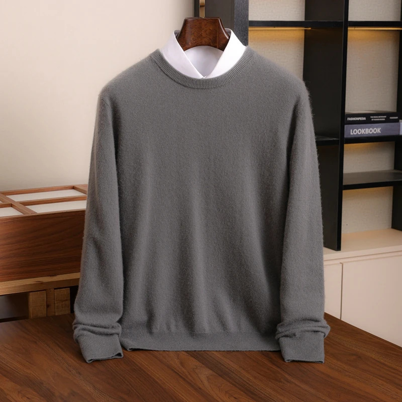ZYCZCXX LongSleeved Pullover Mens 100% Merino Wool Oneck Sweater Autumn and Winter Basic Solid Color Knit Top Clothes 241209