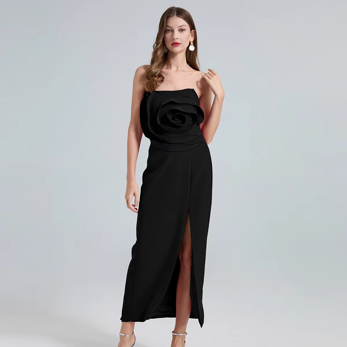 Casual Dresses Women Elegant 3D Flower Backless Sexy Club Bodycon Prom Long Dress 2025 Summer New Slim Fit Party Festival High Split Vestidos 2025