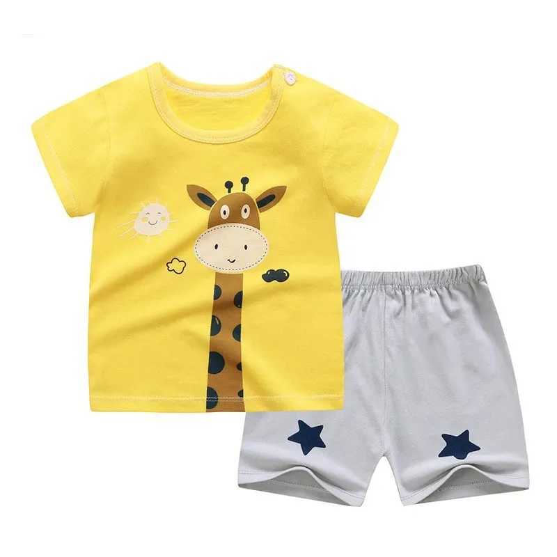Clothing Sets Short Sleeve Tshirt+Shorts New Style Round Neck Cute Print Tees 2 Piece Wear For Boys And Girls 2024 Summer Hot Selling Sets H241214
