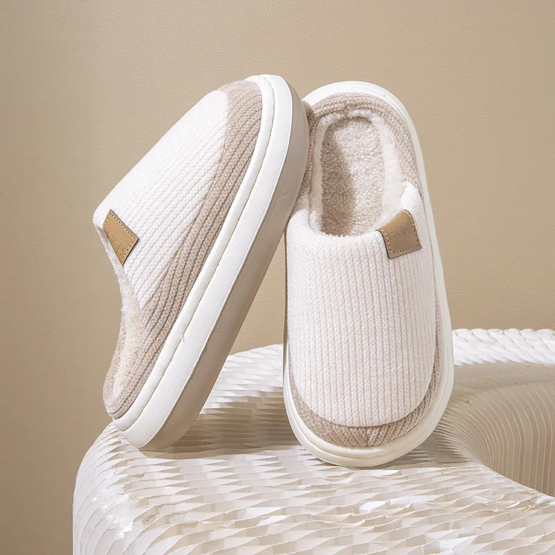 Winter Autumn Trendy Cotton Slippers Couple Warm Plush Indoor Home Thick Bottom Toe Wrap Non Slip Soft Sole House Shoes 241214