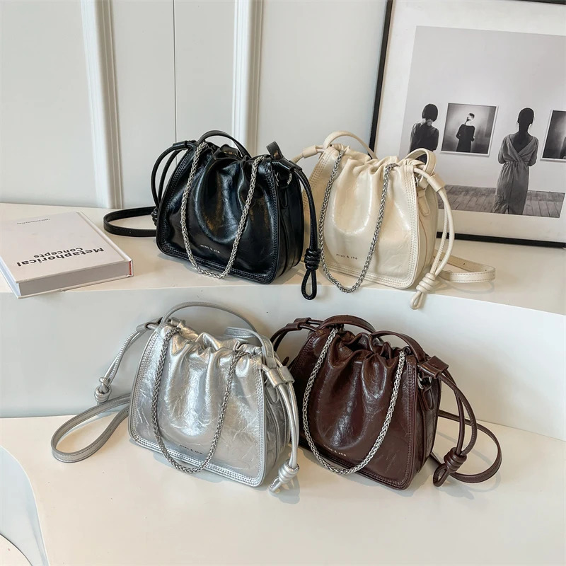 LEFTSIDE Womens Small Retro Shoulder Bag Y2K Chain PU Leather Korean Womens Cross body Bag Handbag 241213