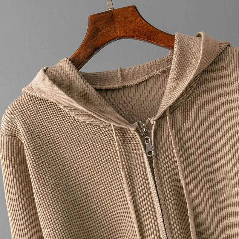 Classic Solid Knitted 2 Piece Sets Women Hooded Zipper Knitwears Sweater Cardigan Tops Conjuntos High Waist Sweatpants Outfit 241209