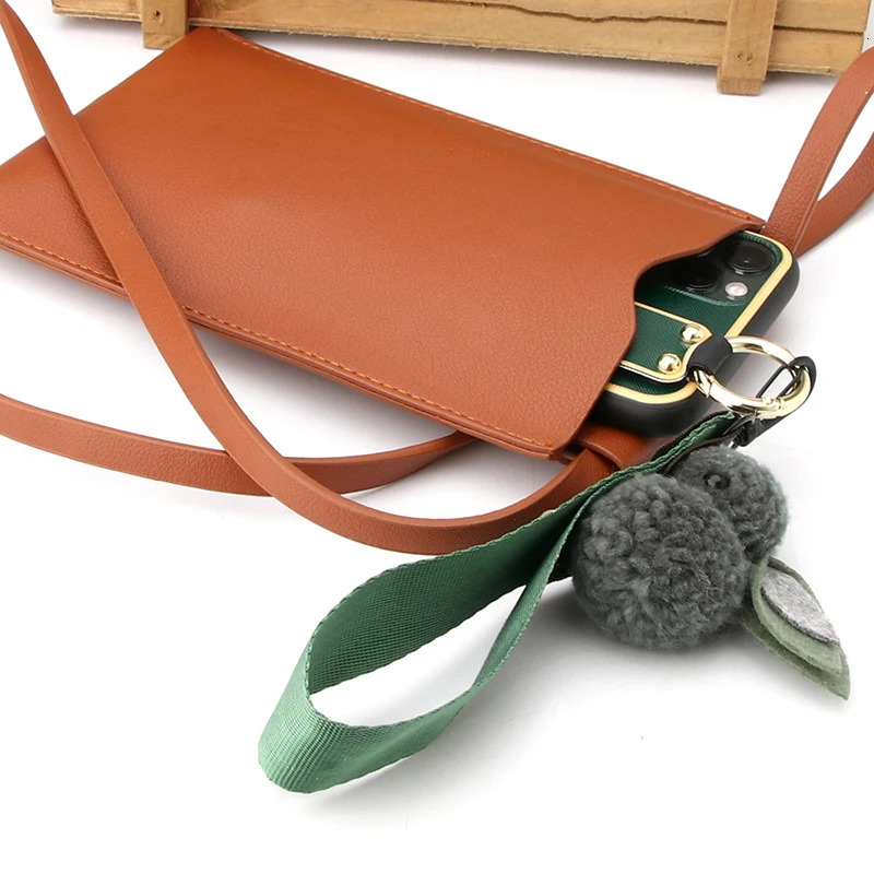 Fashion womens mobile phone wallet PU leather messenger bag solid color mini mobile phone bag mobile phone bag handbag 241213