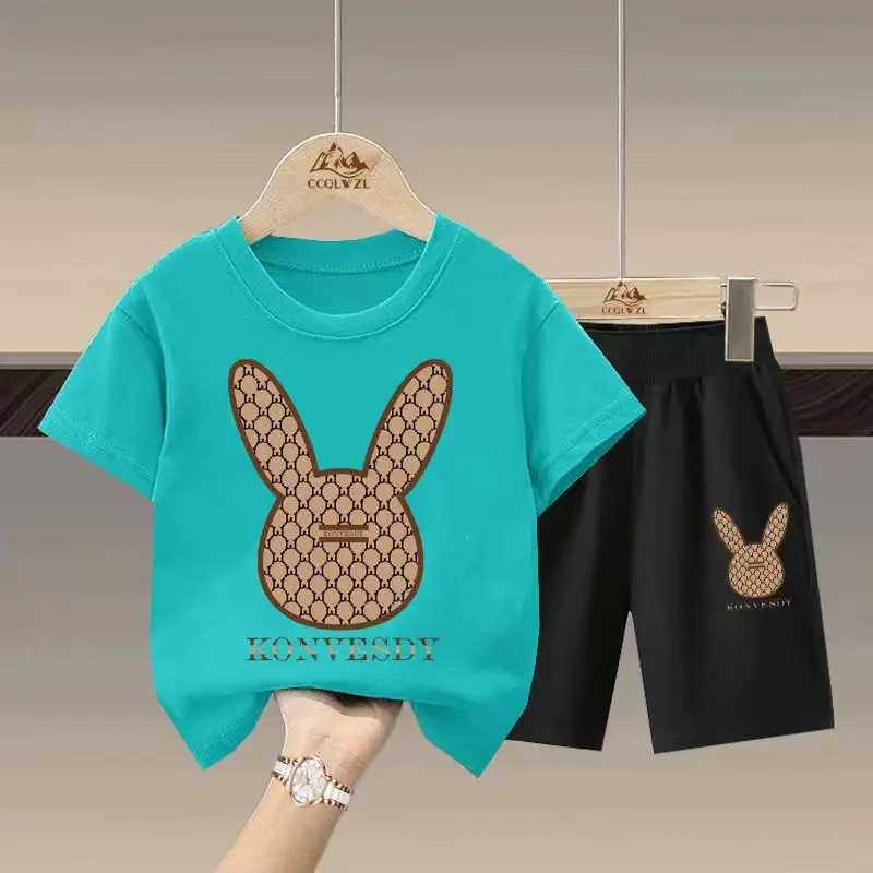 Clothing Sets Summer Baby Girls Clothes Set Kid Boy Rabbit Printed T-Shirts And Shorts 2pcs Suit Children Short Sleev Top Bottom Tracksuits H241214