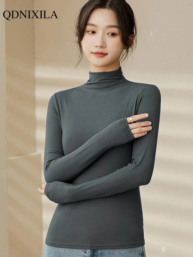 Half neck Modal Bottom Shirt for Womens Autumn and Winter Style Interior Fashion Ultra thin Black Thick Long Sleeve Top 241211