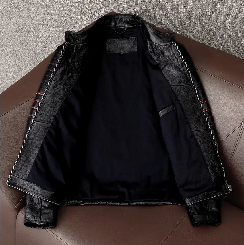 AYUNSUE Genuine Cow Leather Jacket Men Autumn Fashion Real Cowhide Coats Embroidery Short Jackets Motorcycle 241214