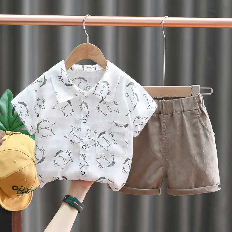 Clothing Sets Baby Boys Causal Clothes Cotton Children Summer Printed Cat Shirt Shorts Pants 2Pcs/set Infant Kids Fashion Toddler Tracksuits H241214