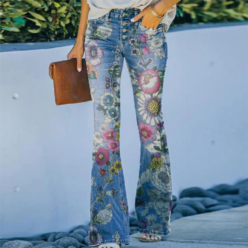 Prints Flared Jean 2024 Streetwear Trendy Element Hipster Baggy Jeans Korean Fashion Drapes Straight Casual Denim 241203