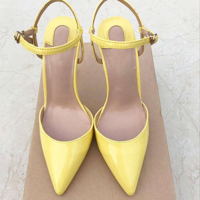 Wedding With Shallow Mouth Lemon Yellow Buckle, Fashionable And Versatile White High Heels, Women's Shoes For Quick Sale