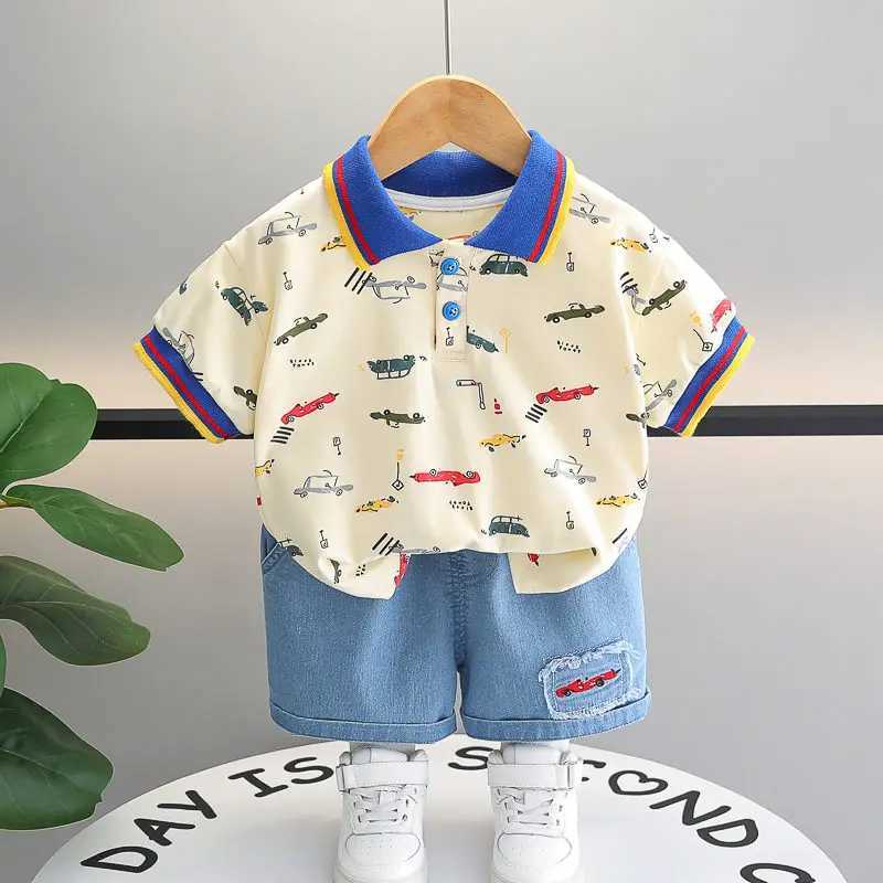 Clothing Sets New Kids Summer Clothing Toddler Children Boy Short Sleeve Cartoon Cars T-shirt Pants Fashion Infant Clothes 2Pcs/Set Tracksuit H241214