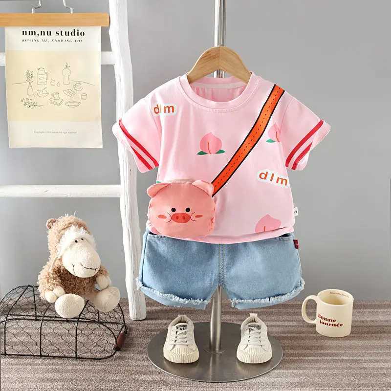 Clothing Sets Children Cotton Kids Boys Girl Clothes Summer With Bag Sport T-shirt Shorts 2Pcs/sets Infant Outfit Toddler Tracksuits 0-5 ages H241214