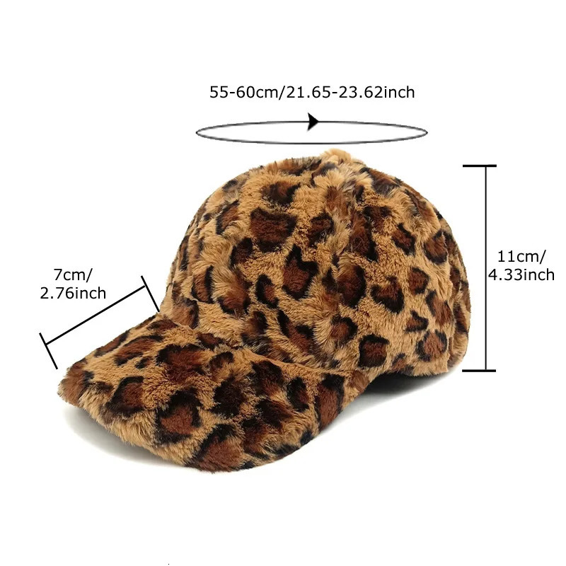Womens Winter Leopard Pattern Baseball Cap Fashion Warm Plush Hat Versatile Shading Duck Tongue Cap Street Rebound Cap 241214