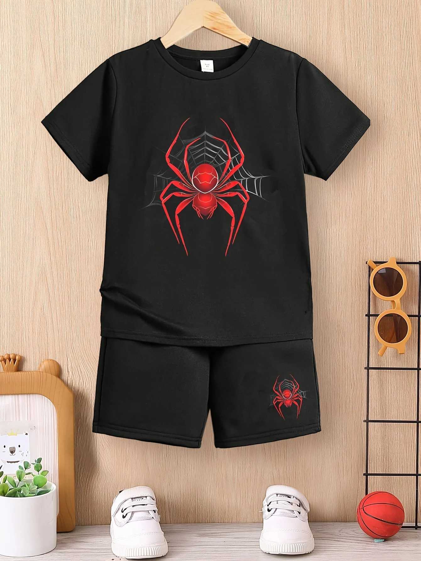 Clothing Sets Summer Baby Boy Clothes Set Kid Girls Cartoon Red Spider Printed T-Shirts And Shorts 2pcs Suit Children Top Bottom Outfits H241214
