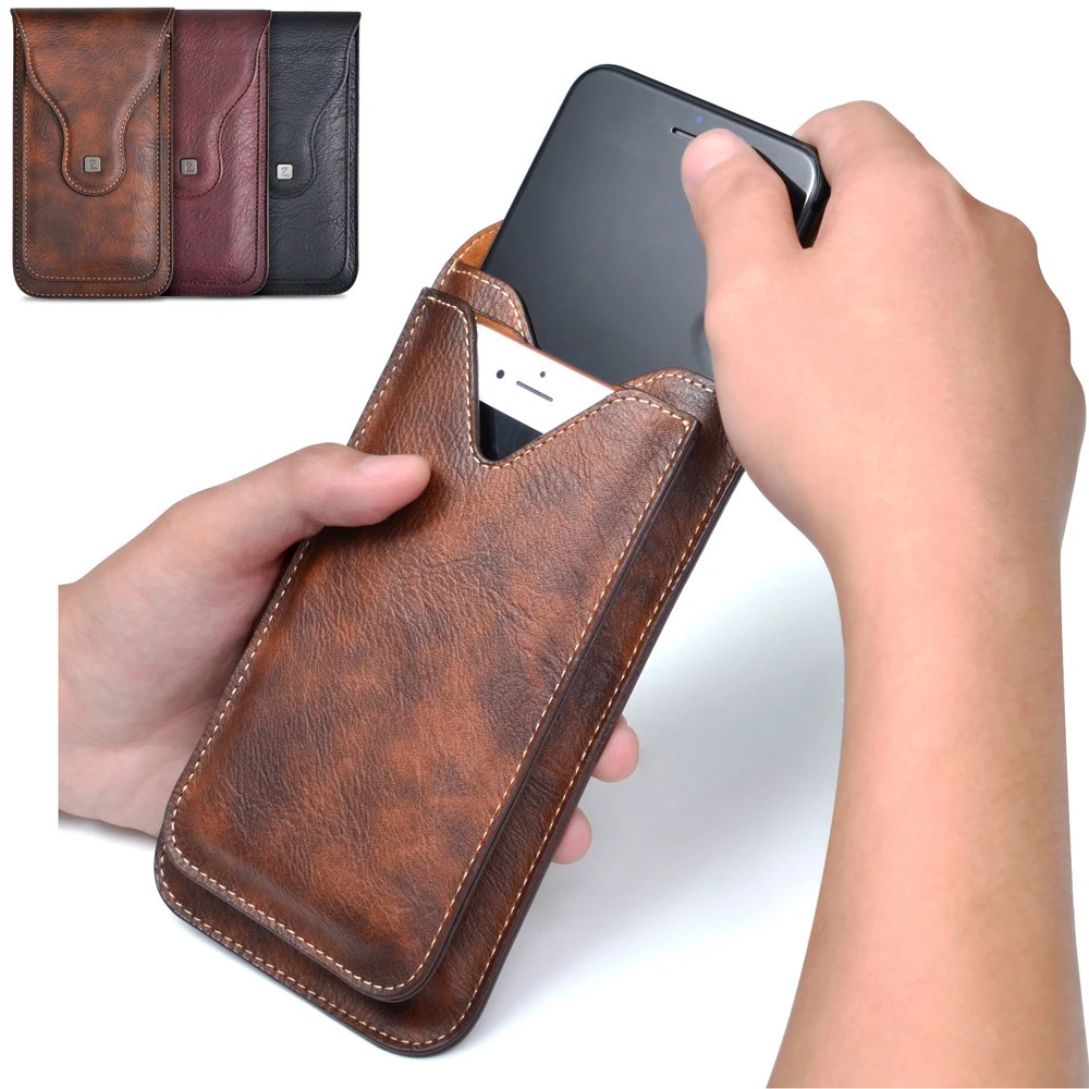 Mens belt bag portable running mobile phone Crazy Horse leather wrist bag medicine bag 241213