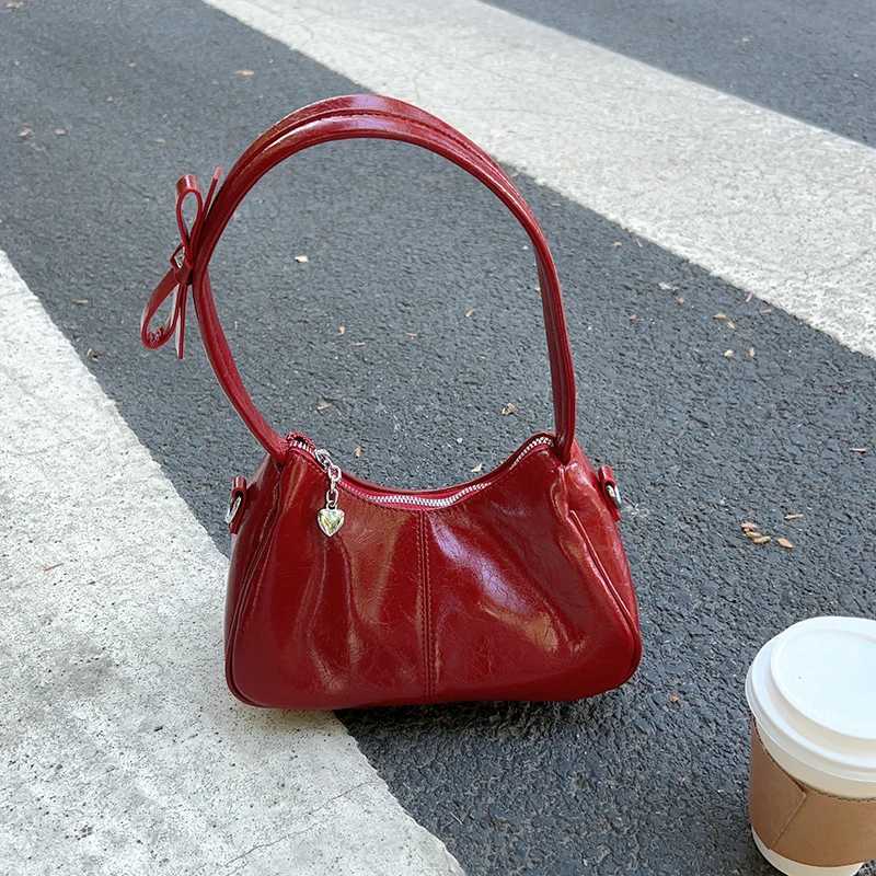 Wine Red PU Underarm Bag For Wen New Chic Bow Design Temperament Cmute e Shoder Handbag Fi Trend Party Small Bags Z241215