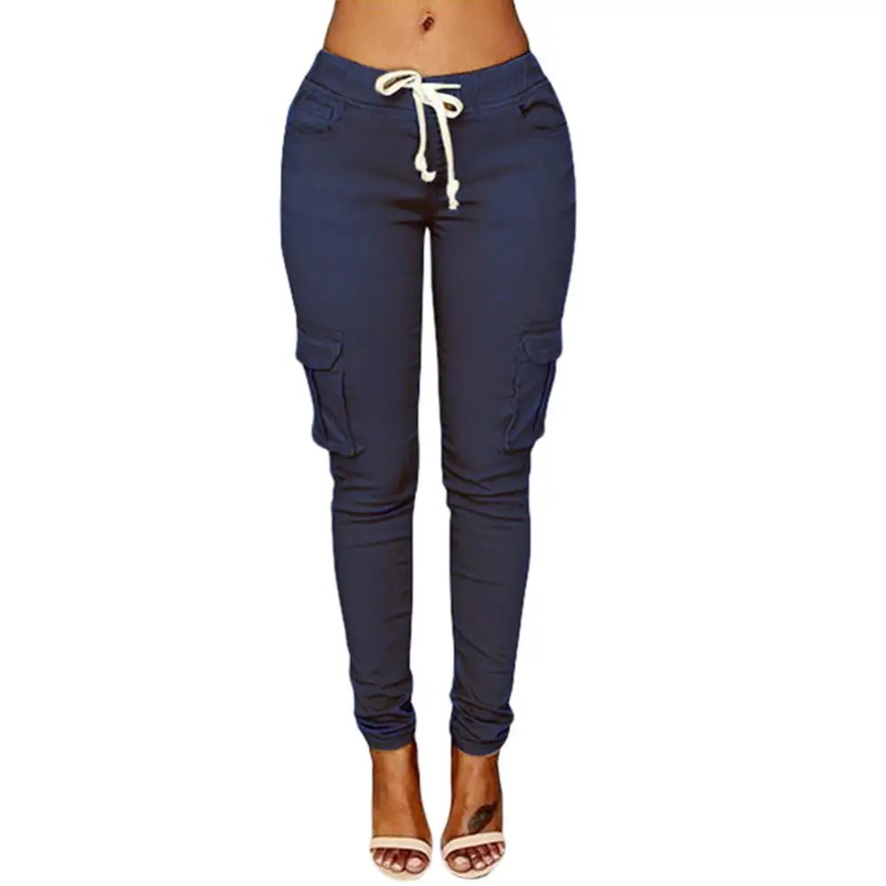 plus size woman high waist pants Solid Skinny Cargo Pants Pockets Drawstring Joggers Trousers Summer Leggings Casual Pencil 241212