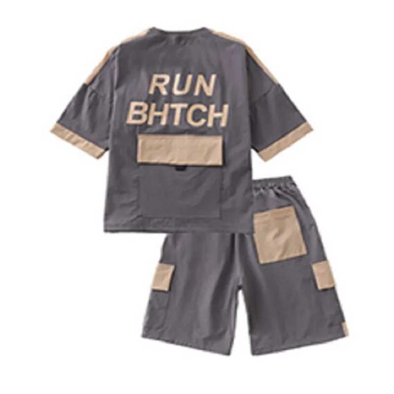 Clothing Sets Summer Teenage Boy Short Sleeve Clothes Set Children Letter Print Top and Bottom 2 Pieces Suit Kid T-shirts Shorts Tracksuit H241214
