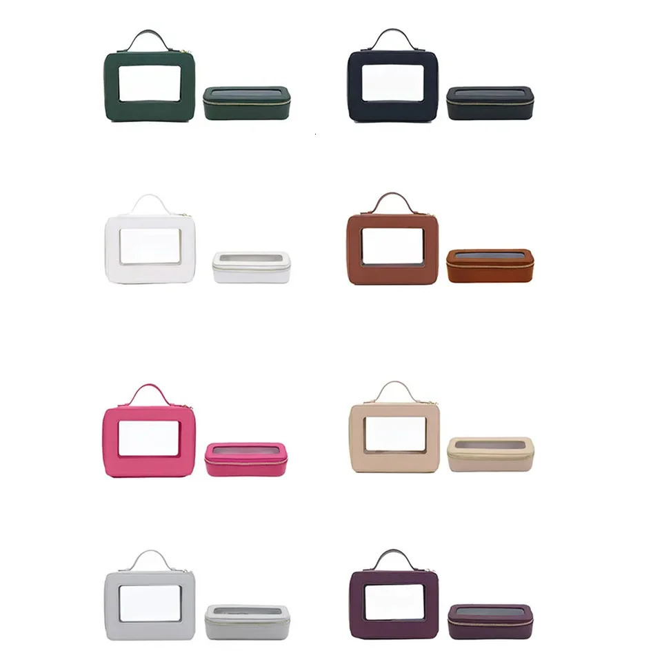 Customized leather travel makeup bag set colorful classic Saffiano portable travel transparent PVC makeup bag TPU face wash bag 241212