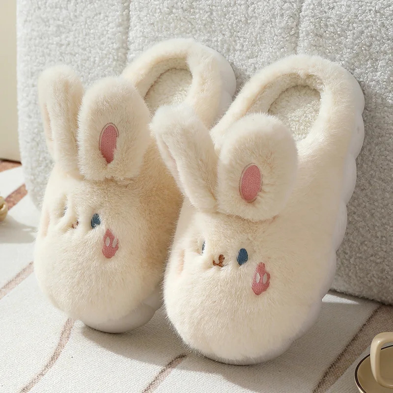 Winter Cute Rabbit Women Slippers Adults Indoor Cartoon Thick Soft Slides Girls Cotton Couples Warm Plush Shoes 241214