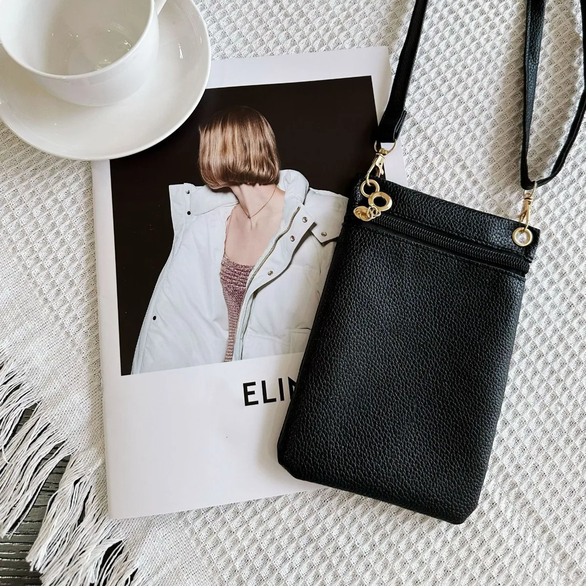 Mini Crossbody Bag PU Litchi Pattern Personalized Fashion Phone Bag Cute Womens Convenient Shoulder Bag Wallet and Handbag 241213