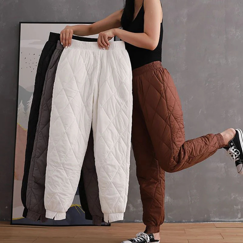 Womens Down Cotton Pant Vintage Thick Warm Loose Harem Pants Female 2023 Autumn Winter Fashion High Waist Casual Trousers 241212