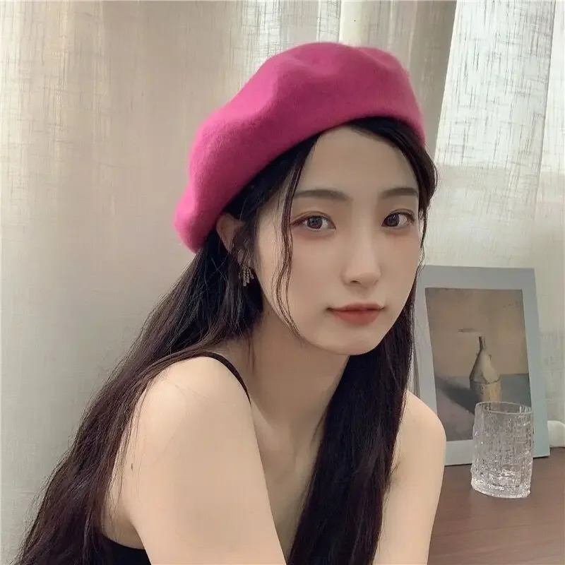 Colorful Warm Beret Womens Retro French Painter Artist Hat Solid Color Elegant Autumn Thick Bean 241210