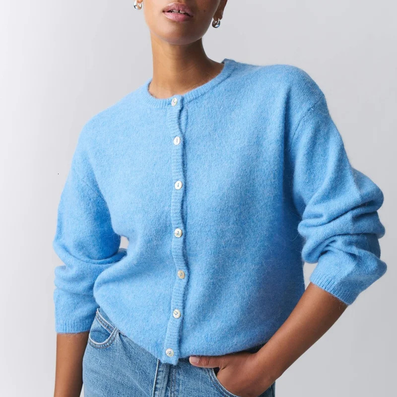 Xingqing Women Sweaters y2k Clothes Solid Color Round Neck Single Breasted Long Sleeve Knitted Cardigan Tops 2000s Streetwear 241214