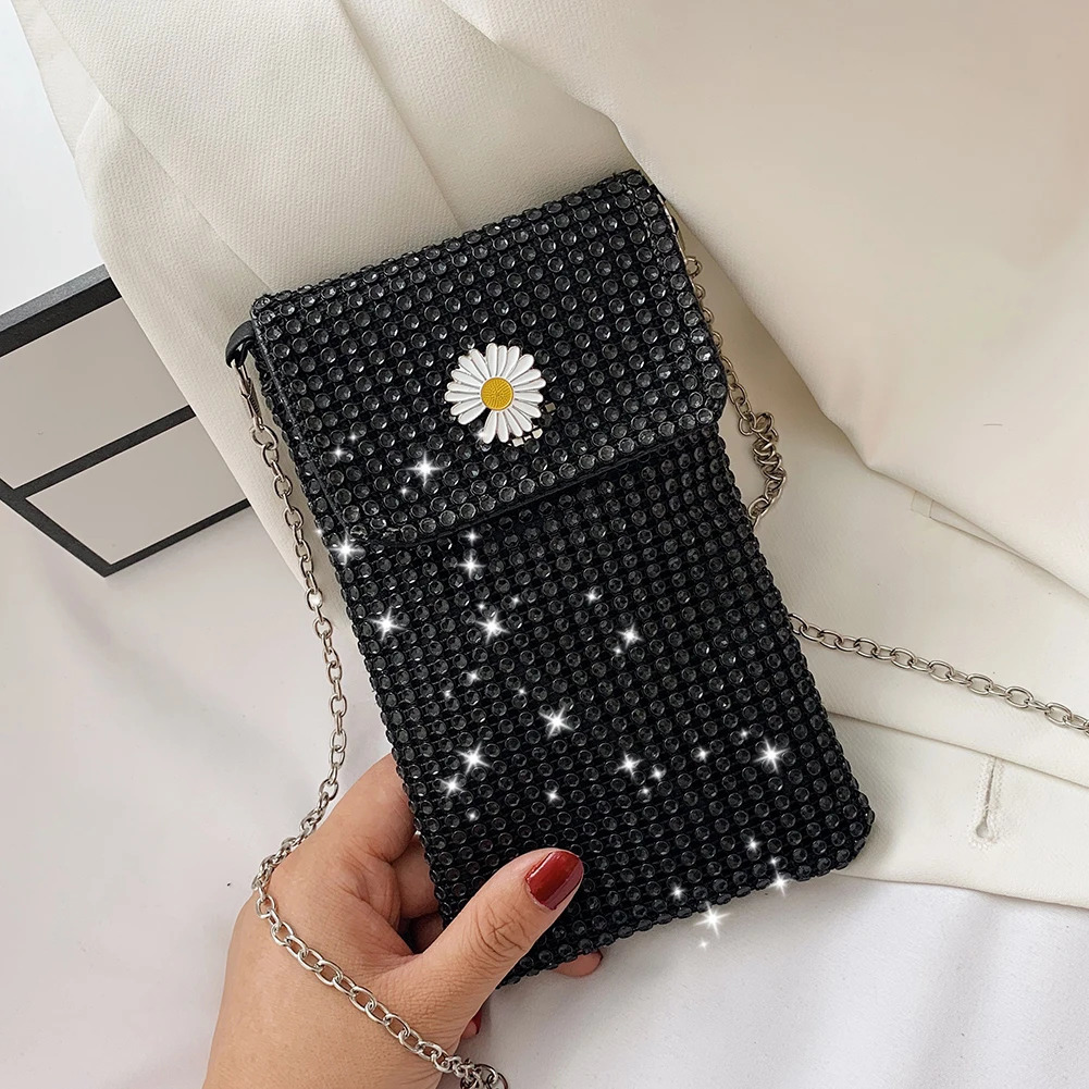 Bling Rhinestones Womens Shoulder Bag Chain Bag Womens Phone Bag Evening Party Clutch Cross Body Bag 241213