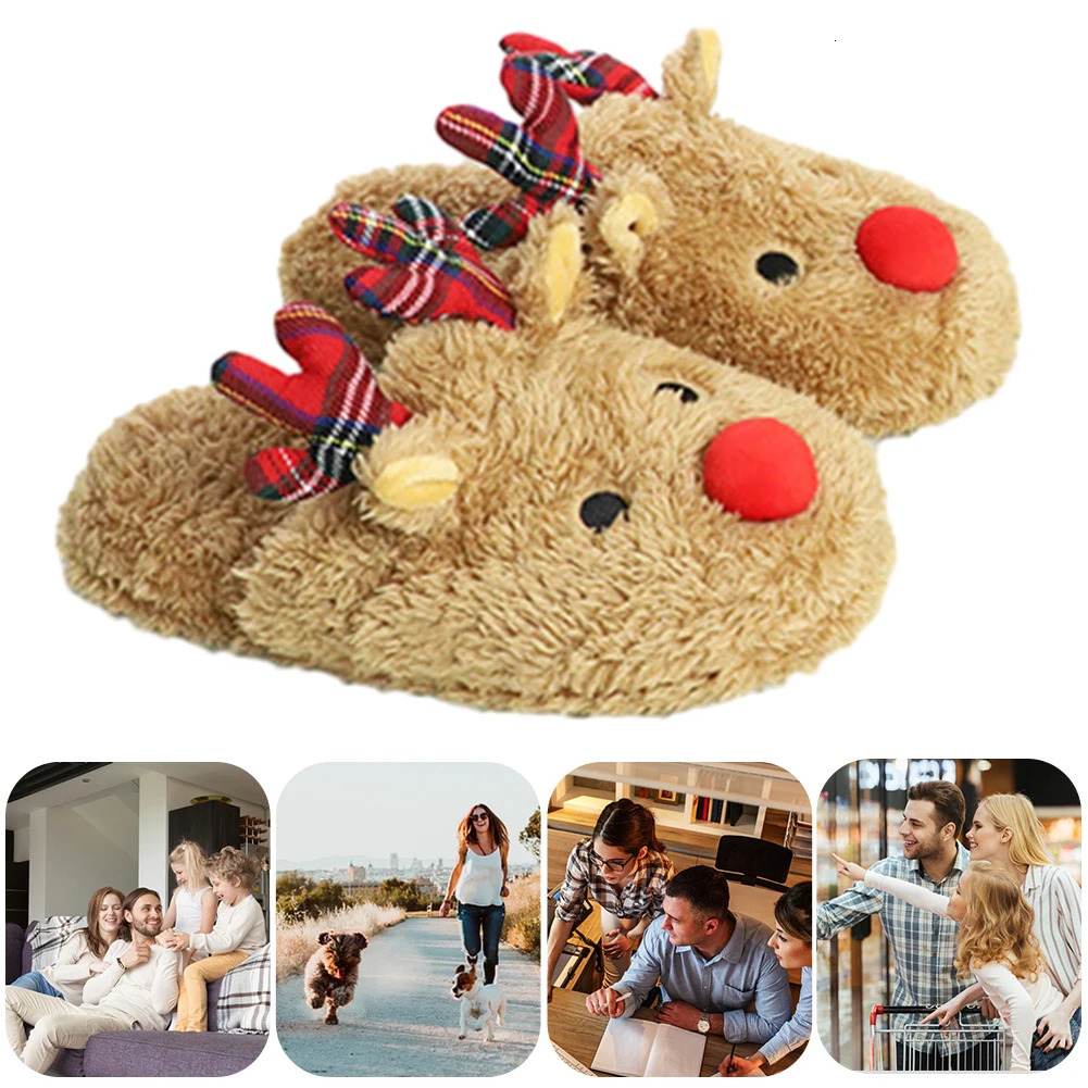 Christmas Reindeer Slippers Indoor NonSlip Winter Warm Plush Home Slipper Cozy Women Men Cute for Xmas Gift 241214