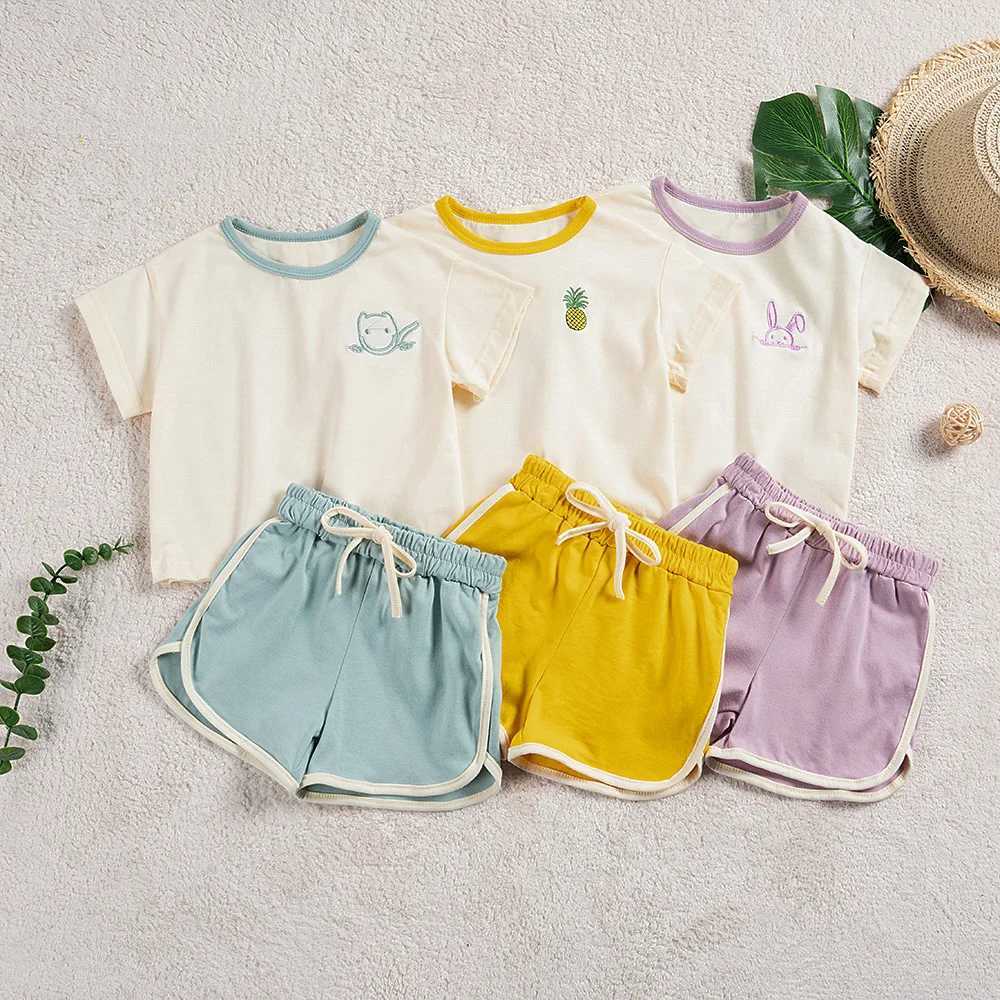 Clothing Sets Summer Kids 2pcs Tracksuits Rabbit Embroidery Baby Boy and Girl Clothing Suits Short Sleeve T-shirt and Shorts Children Outfits H241214